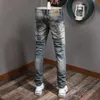 Włoski styl Moda Mężczyźni Dżinsy Wysokiej Jakości Elastyczne Slim Fit Ripped Dżnowie Spodnie Homme Retro Wash Vintage Designer Długie Spodnie