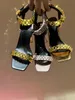 Spring sandals 2022 catwalk style metal gold-plated watch with one word high heels lambskin simple women's sandals