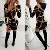 Women Sexy Low Cut V Neck Package Hip Dress Long Sleeve Print Party Club Mini Bodycon Dress Autumn High Waist Vestidos 5 Colors 210507