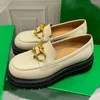 Retro British Style Thick Sole Single Shoes Women Round Toe Real Leather Gold Button Loafers Female Spring Flat Platform Shoe