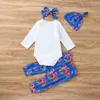 Kids roupas conjuntos meninas roupas infantil letra romper tops + flor floral calças de impressão + headband + chapéus 4 pcs / set primavera outono moda roupas de bebê moda