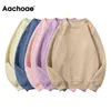 Aachoae Casual Solid Hooded Hoodie Batwing Long Sleeve Plus Size Sweatshirts Autumn Pullover Pure Fashion Tops Sudaderas 211220