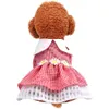 Red Pink Plaid Flower Dress Spring Summer Pets Outfits Clothes for Small Teddy Dog Party Cat Skirt Puppy Costume