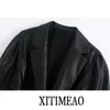 Za kobiety skórzana koszula ulica osobowość pu kurtka jesień zima casual długi rękaw topy krótki płaszcz z pasem Xitimeao 210602