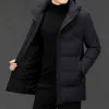 High End Brand Casual Fashion Lange 90% Mens Duck Down Jacket met Hood Zwarte Windjack Kinderkleding Winter Mens Kleding 211129