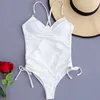 Costume da bagno donna con fascia bikini sexy senza schienale con coulisse laterale a costine bianco push up costume da bagno donna 210604