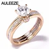 Cluster ringen aulezleze 1.5ct moissanites verlovingsring solide 14 k geel wit goud voor vrouwen lab gegroeide diamant bruiloft sieraden