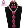 Oorbellen Ketting Bruids Beaded Sieraden Set Fuchsia Bib Statement Pendant Anj378