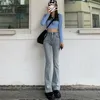Hoge taille losse comfortabele jeans voor vrouwen wijde been broek elastische mode vriendje stijl denim broek plus size 210708