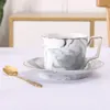 Tasse en céramique nordique marbrée grise, tasse à café, thé, verres, décoration de Bar, fournitures de cuisine ménagères et soucoupe avec cuillère, tasses, soucoupes