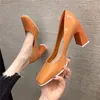 Hochhackige Schuhe mit quadratischer Zehenpartie, Damen-High-Heels, Herbst-Frauen, flache Pumps, Blockabsatz, weibliche Schuhe, französischer Stil, Orange