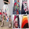 Skirts Women Summer 2021 Print Cartoon Pattern Skirt Party Holiday Fashion Brand Pleated Long Female A-Line Midi