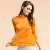 SuyaDream Women Silk Shirts Turtleneck Long Sleeved Solid Pullovers Slim Fit Bottoming Shirt Spring Autumn TOP XXXL 220208