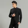 Mens Slim Fit Fit Collar Suits Moda Sólida Chinesa Tang Masculino Elegante Casual Conjunto Tangsuit Cavalheiros FS-105 X0909
