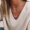 Vintage Boho Multi Layered Porträtt Myntmåne Hamsa Handkedja Halsband för Kvinnor Elephant Heart Pendant Halsband Lady Smycken Party Presenter