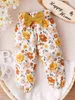 Pantaloni a vita con sacchetto di carta davanti con fiocco floreale per bambini SHE