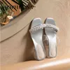 SOPHITINA Summer Women Shoes Sweet Stylish Strange Heel Dressing Square Toe Comfortable PVC Pearl Modern Sandals FO359 210513