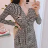 Wrap Dress korean ladies maxi Summer long Sleeve V neck Sexy Office Party Dresses for women clothing 210602