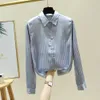 Autumn Korean Style Office Ladies Turn Down Collar Long Sleeves Stripe Shirt Women's Casual Blouse Shirts A4424 210428