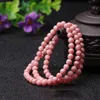Beaded Strands 3 Laps Natural Rhodochrosite Armband Round Beads Crystal Quartz Healing Stone Women Jewelry Gift Fawn22
