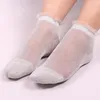 Femmes chaussettes été cristal verre soie maille paillettes dame Transparent mince court bonneterie