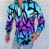 3D impressa camisas para homens harajuku praia verão carta listrada graffiti impresso botão para baixo casual magro apto homem manga comprida estilo urbano estilo havai blusa