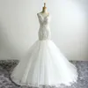 Rustic V-Neck White Tulle Trumpet Mermaid Appliques Sequins Country Dresses Lace Up Back Vintage Wedding Gowns 328 328