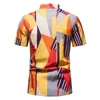 Geometrisches Spleißen Herren Hawaiian Shirt S Ärmel gebändert Baumwolle Strandhemden Männer Baggy Baumwolle Leinen Urlaub Urlaub Kleidung 210522