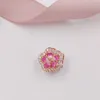 925 Sterling Silver wedding jewelry making pandora PEACH BLOSSOM FLOWER DIY charm gold bracelets mothers day gifts for wife women chain bead necklace 788079CZ