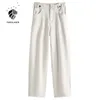 FANSILANEN White Black High-Waisted Jeans Women Straight Loose Spring Style Wide-leg Pants Vintage Streetwear 210607