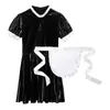 Uomo Sissy Maid Dress Costume Cosplay Clubwear Manica corta a sbuffo Wetlook Latex Servant Uniforme svasato con grembiule 2112237686046