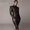 Sparkle Glitzy Sequins Dress Mesh Patchwork Turtleneck Long Sleeves Celebrity Christmas Party Vestidos 210525