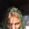 Vintage Barock Green Crystal Små Tiaras de Noiva Smycken Retro Bridal Crown Headpiece Bröllop Hårtillbehör för kvinnor