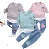 Criança bebê meninos vestuário conjunto criança camisola com capuz elegante remendo bolso top calças manga longa jerseys crianças crianças esporte terno g1023