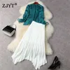 Spring Fashion Runway Designer Office Lady 2 Piece Outfits Elegant V Neck Blouse and Pleated Skirt Suit Matching Sets 210601