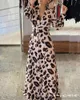 Women Dress Long Sleeve V-neck Bandage Leopard Dresses Plus Size Printing Fashion 210524