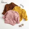 Bébé automne hiver vêtements filles tricoté Cardigan manteau pull haut à la main bulle balle solide enfants 6M-3T 211204