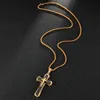 Pendentif Colliers Punk Hommes Crucifix Collier PVD Plaqué En Acier Inoxydable Trois Couches Croix Hiphop Jésus Lien Chaîne Bijoux