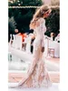 Champagne country sereia vestidos de casamento com laço de marfim apliques de manga comprida jóias outdoor bohemian fishtail vestidos de nobres