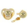 Fopspenen # 26 Letters Baby Fopspeen Clip Gold Bling Holder Silicone Soother Tepel Dummy Douche Geschenken