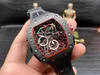2021 Custom Richarmill Top Mens Automatic Mechanical Watch Carbon Fiber Multifunktionell sportband Röd lyx med modetrendklockor armbandsur R Swiss ZF