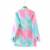 Women Fashion Double Breasted Tie-dye Blazers Coat Vintage Long Sleeve Pockets Female Outerwear Chic Tops 210521