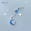 925 Sterling Silver Galaxy Stars Dangle Boucles d'oreilles pour femmes Blue Moon Planet Swing Fashion Bijoux Charm Drop Boucle d'oreille Cadeau 210707