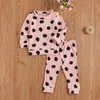0-24M Autumn Spring born Infant Baby Boy Girl Clothes Set Knitted Long Sleeve Dot Tops Pants Outfits Pajamas 210515