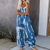 Kvinnor Jumpsuits Tie Dye Sommar Rompers Ärmlös V-Neck Loose Wide Ben Byxor Overaller Beachwear Femme Kvinnors