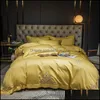 Zestawy pościelowe Dostawy Home Textiles Garden 60. Egipski Zestaw Bawełny Haftowane Solid Color Duvet Er Bed Linen Wedding El PillowCases Fitte