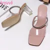 Summer Slippers Women Pvc Clear Heels Designer Shoes Woman Open Square Toe Mules Ladies Slides Sexy Crystal Sandals