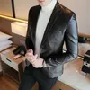 Faux lederen blazer pak jas mannen Koreaanse casual slim fit jas mode zakelijke straatkleding blazer jassen club dj fase kleding 210527