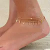 Mode 18K Gold Silber Überzogene Doppel Schicht Quaste Blatt Fußkettchen für Frauen Sommer Strand Fuß Schmuck Armband Schönes Geschenk Großhandelspreis