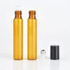 10ml Glass Portable Amber Essential Oljeflaska Rulle på Parfymflaskor Mini Metal Ball Roller Brown Essentials Oils Container Support Logo Anpassad